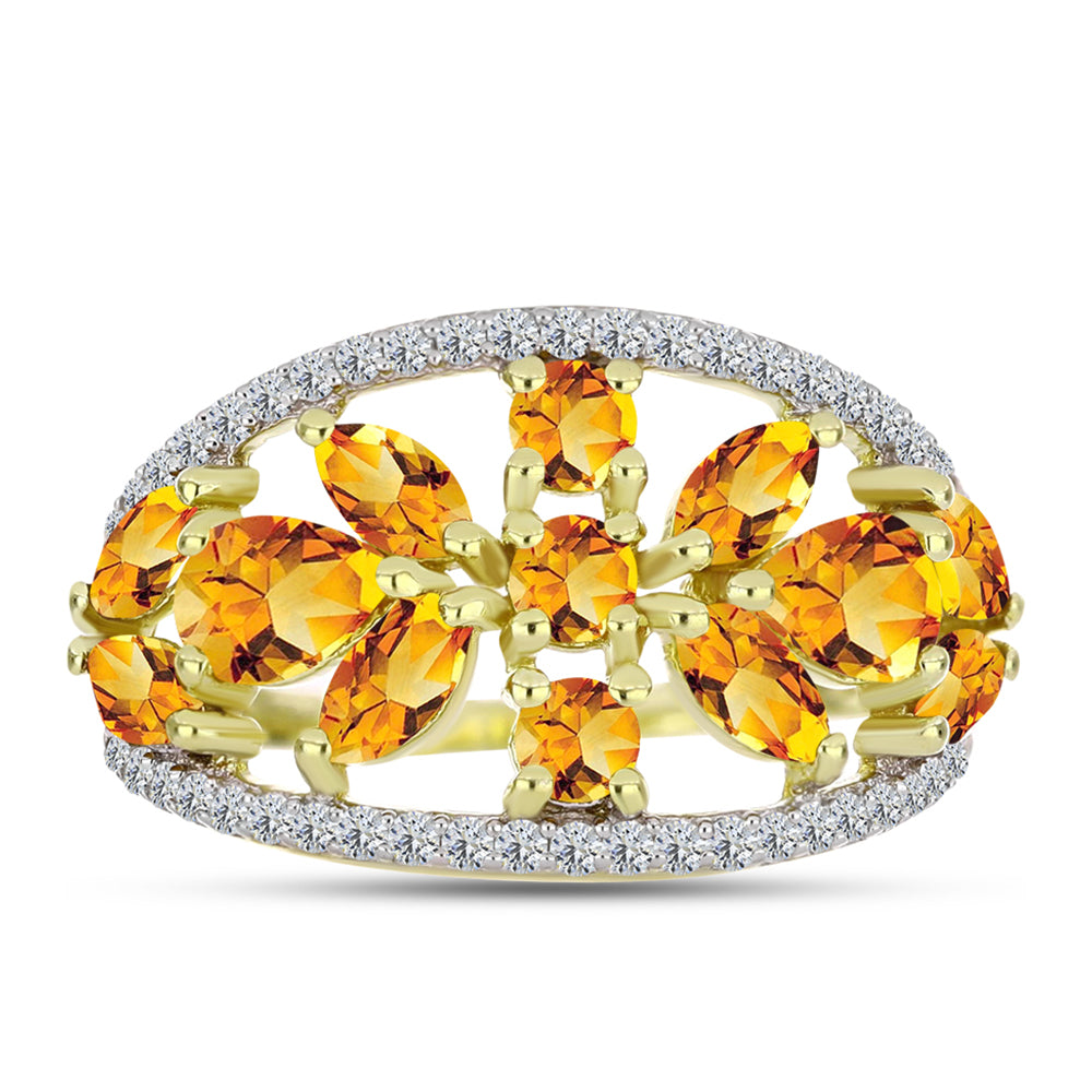 Inel din Argint 925 Placat cu Aur ( 3.63 grame ) cu Citrin Rio Golden și Topaz Alb 2.54 Carate