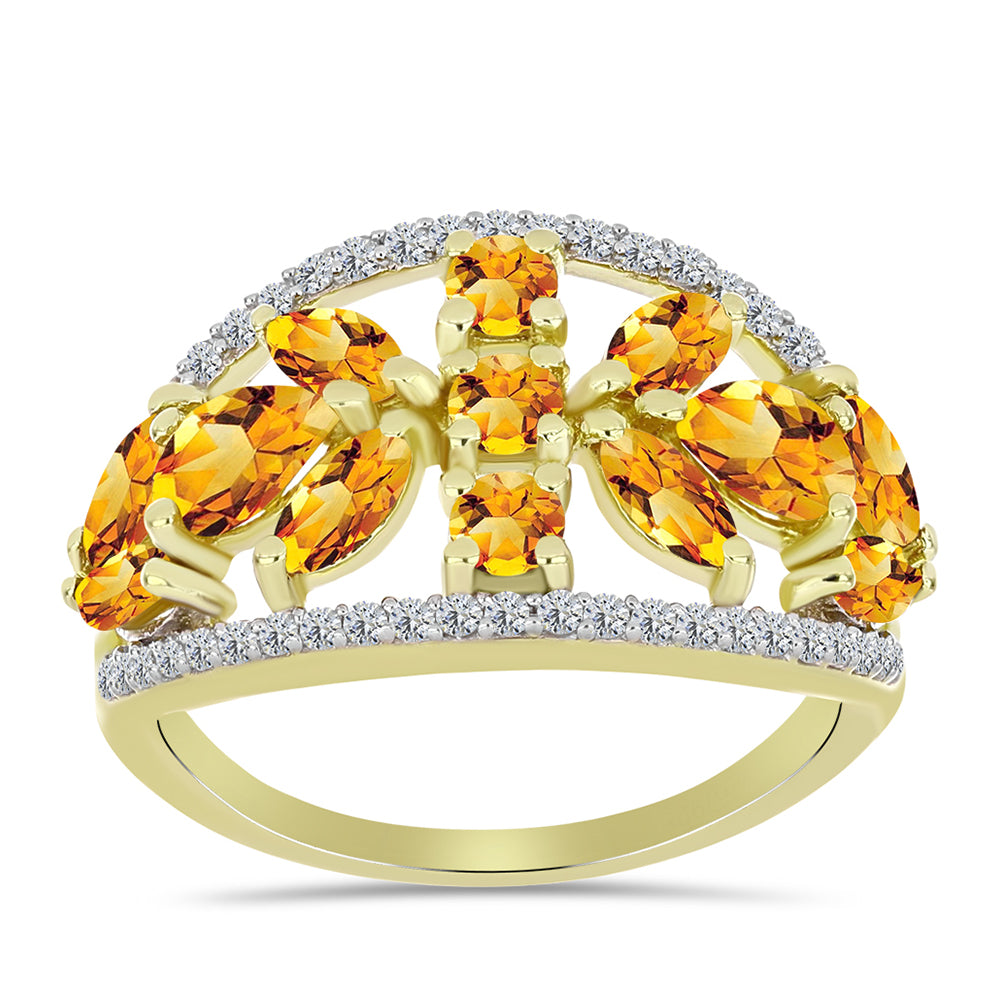 Inel din Argint 925 Placat cu Aur ( 3.63 grame ) cu Citrin Rio Golden și Topaz Alb 2.54 Carate 3 