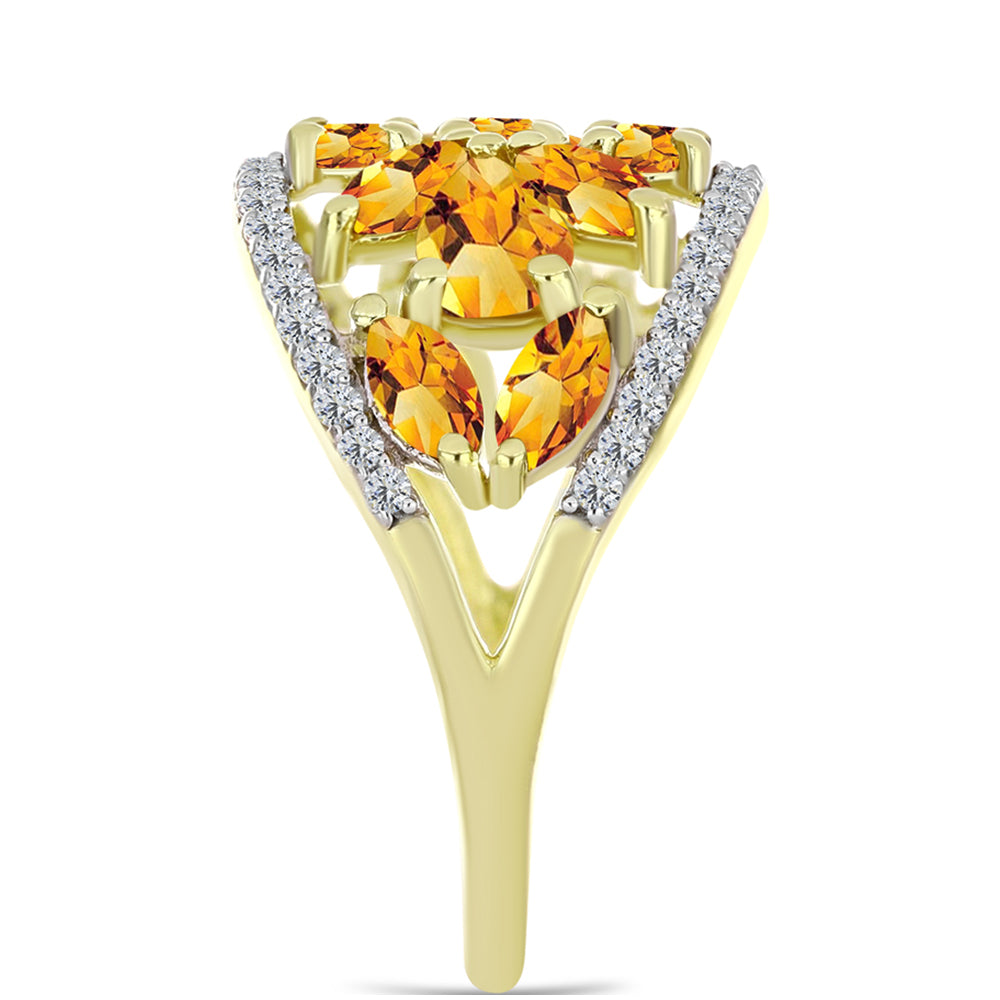 Inel din Argint 925 Placat cu Aur ( 3.63 grame ) cu Citrin Rio Golden și Topaz Alb 2.54 Carate 4 