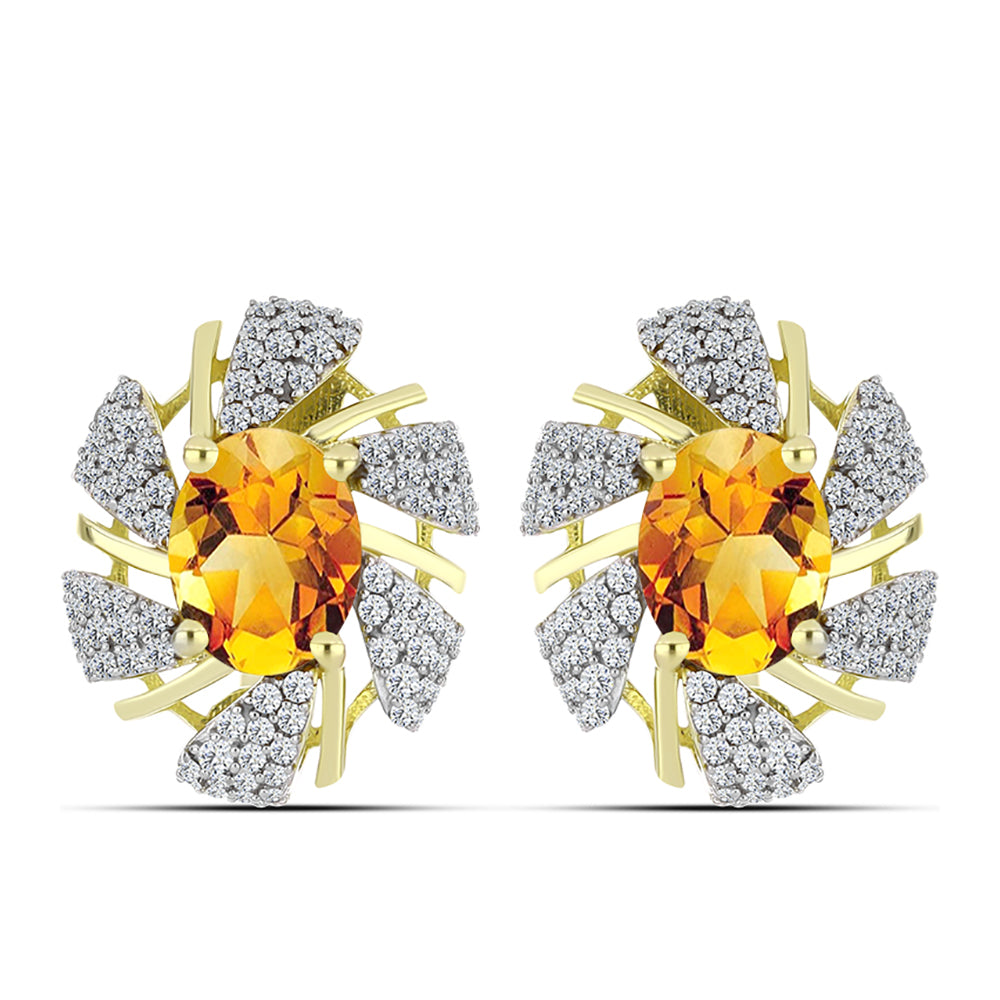 Cercei din Argint 925 Placat cu Aur ( 5.91 grame ) cu Citrin Rio Golden și Topaz Alb 4.68 Carate 1 