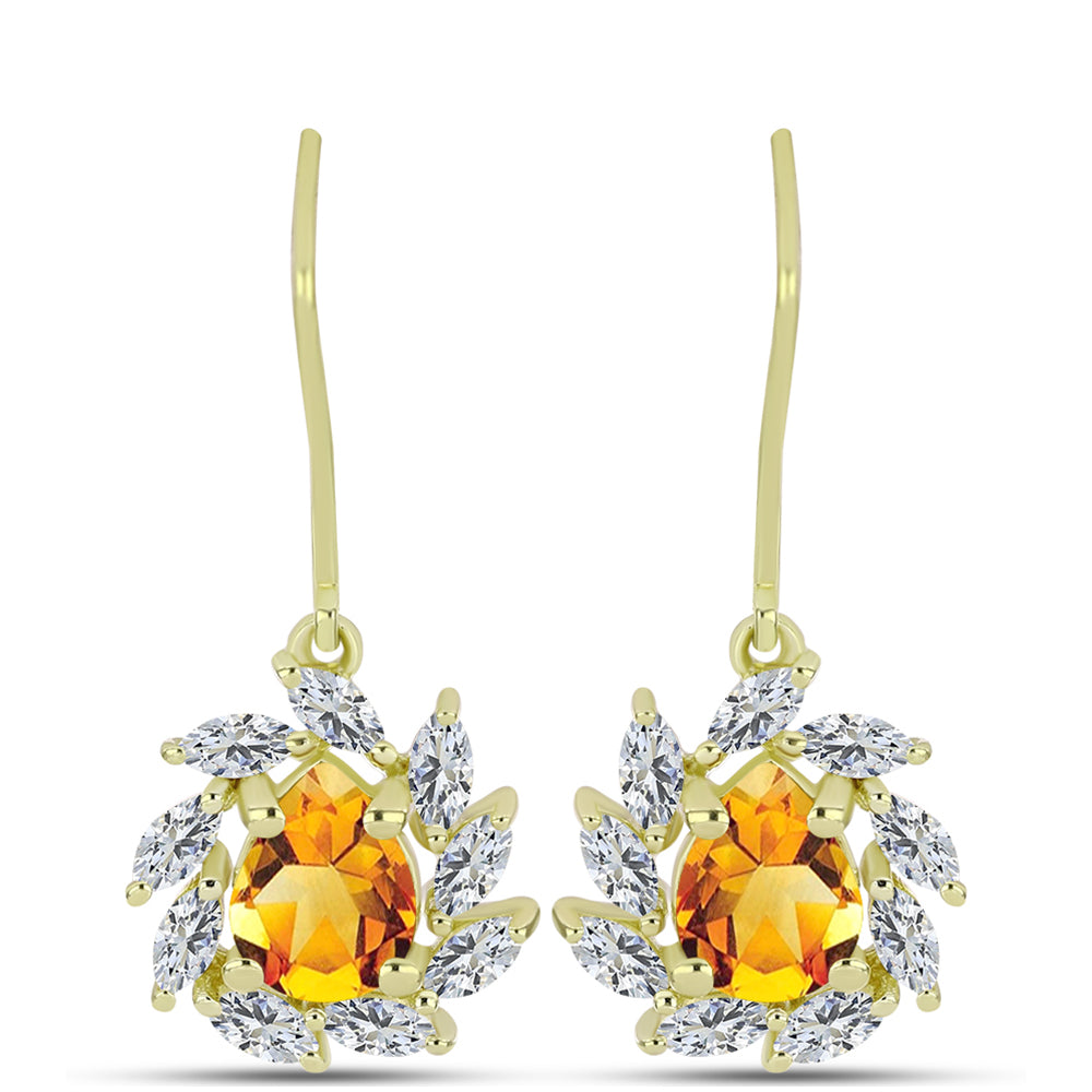 Cercei din Argint 925 Placat cu Aur ( 2.75 grame ) cu Citrin Rio Golden și Topaz Alb 3.25 Carate 1 