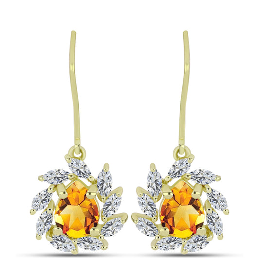Cercei din Argint 925 Placat cu Aur ( 2.75 grame ) cu Citrin Rio Golden și Topaz Alb 3.25 Carate