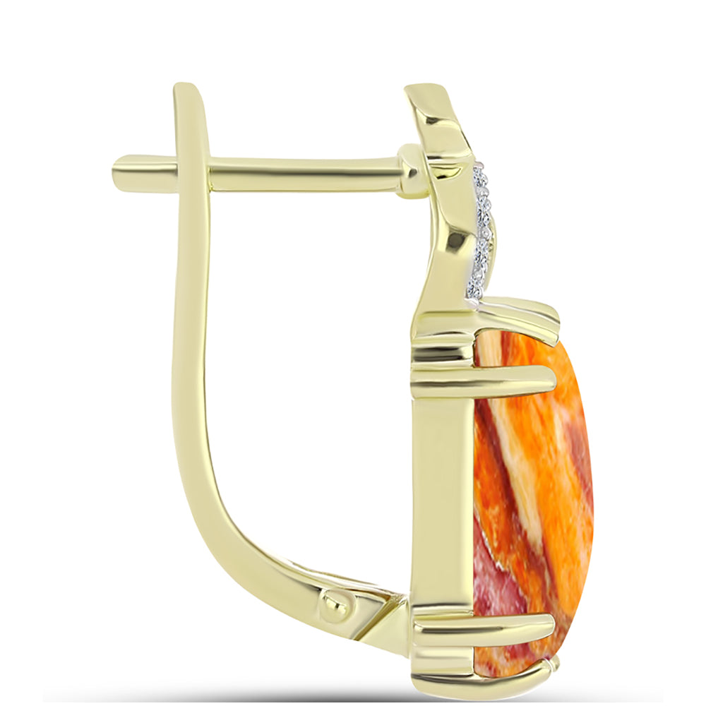 Cercei din Argint 925 Placat cu Aur ( 4.96 grame ) cu Jaspul "Lion's Paw" și Topaz Alb 5.43 Carate 2 