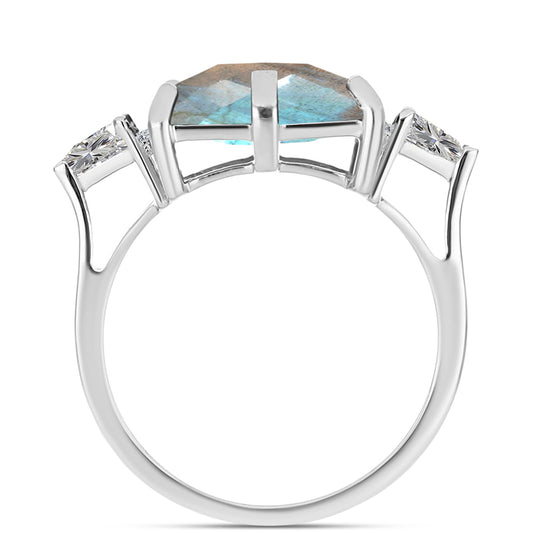 Inel din Argint 925 ( 2.87 grame ) cu Labradorit și Topaz Alb 4.37 Carate
