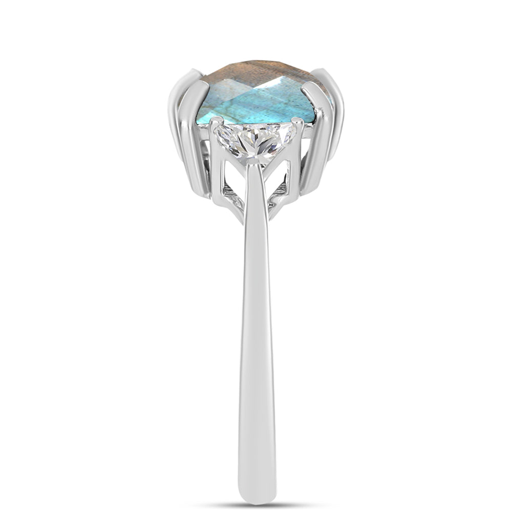 Inel din Argint 925 ( 2.87 grame ) cu Labradorit și Topaz Alb 4.37 Carate