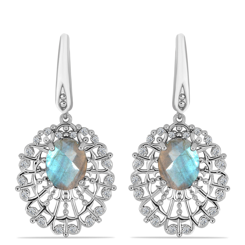 Cercei din Argint 925 ( 7.12 grame ) cu Labradorit și Topaz Alb 5.04 Carate