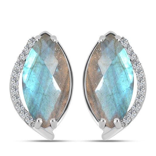 Cercei din Argint 925 ( 4.42 grame ) cu Labradorit și Topaz Alb 7.05 Carate