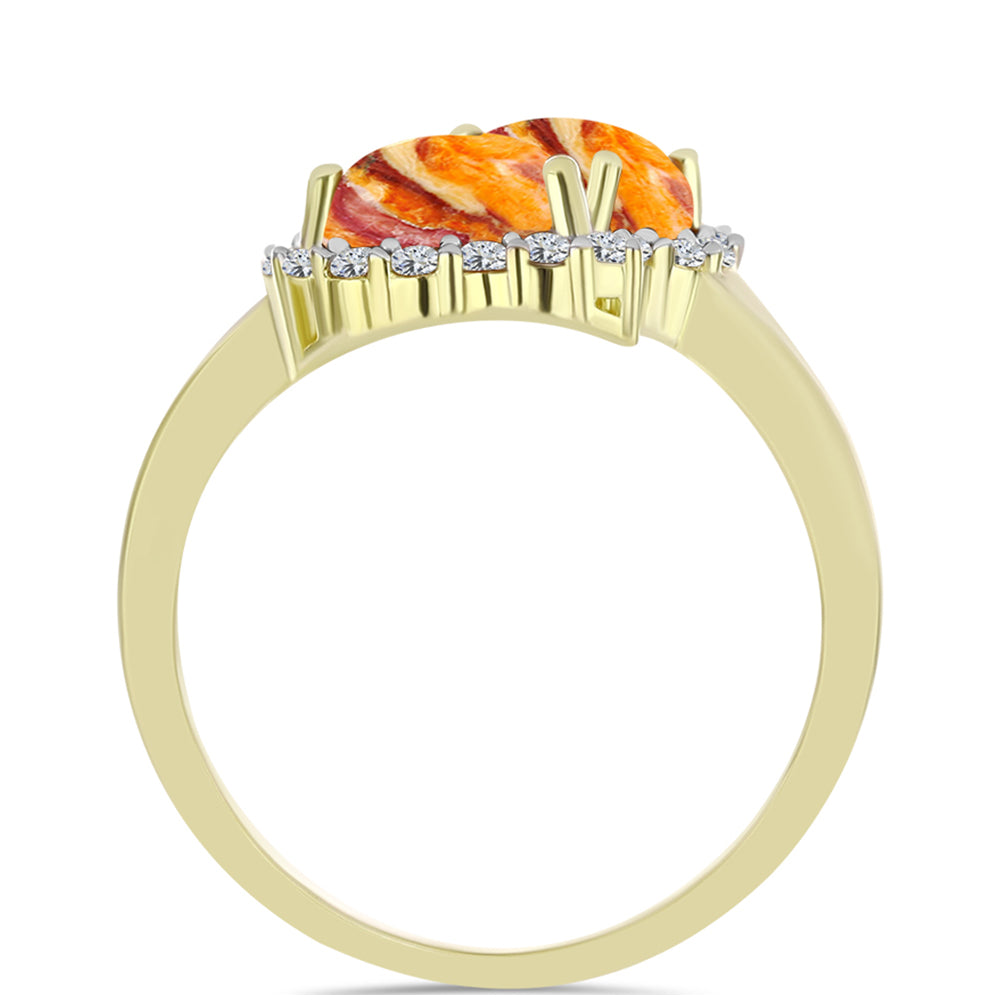Inel din Argint 925 Placat cu Aur ( 3.82 grame ) cu Jaspul "Lion's Paw" și Topaz Alb 2.83 Carate 2 