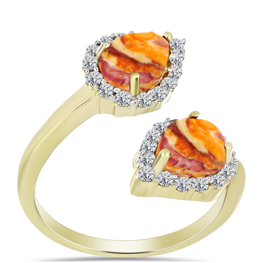 Inel din Argint 925 Placat cu Aur ( 3.82 grame ) cu Jaspul "Lion's Paw" și Topaz Alb 2.83 Carate 3 
