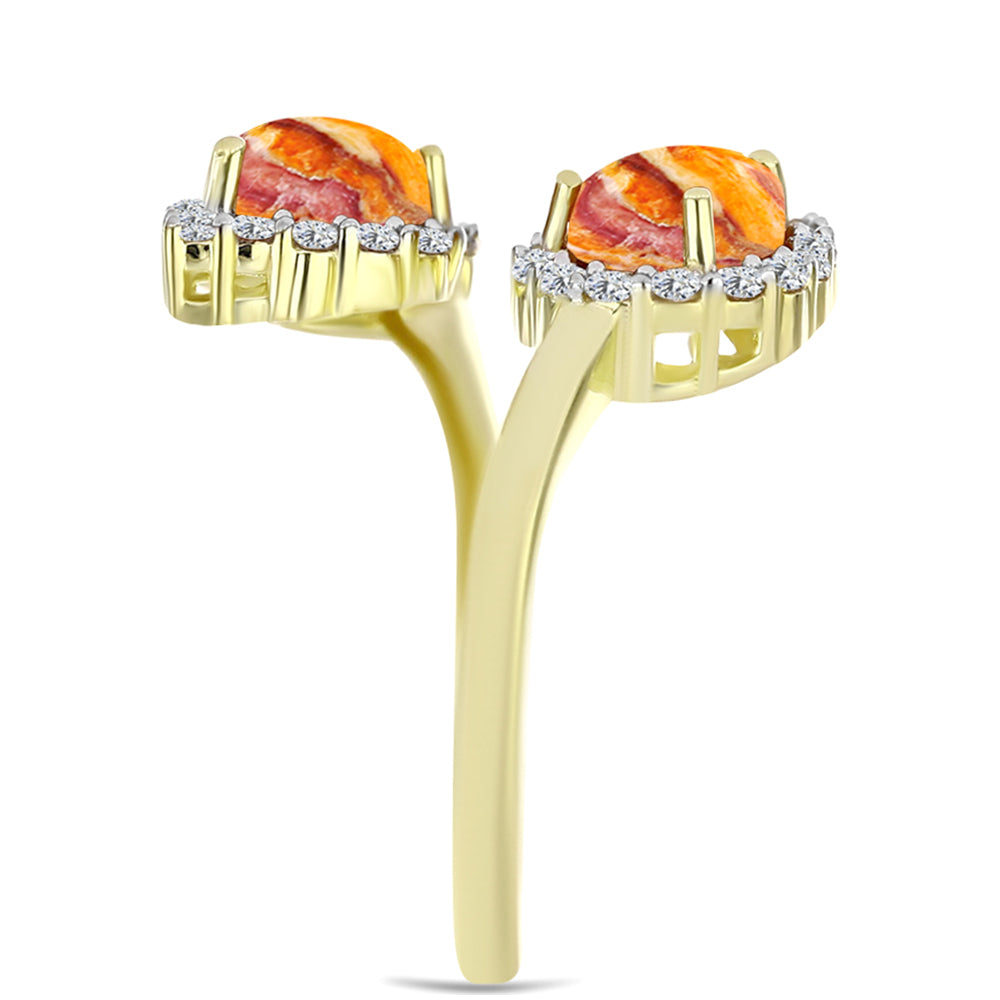 Inel din Argint 925 Placat cu Aur ( 3.82 grame ) cu Jaspul "Lion's Paw" și Topaz Alb 2.83 Carate