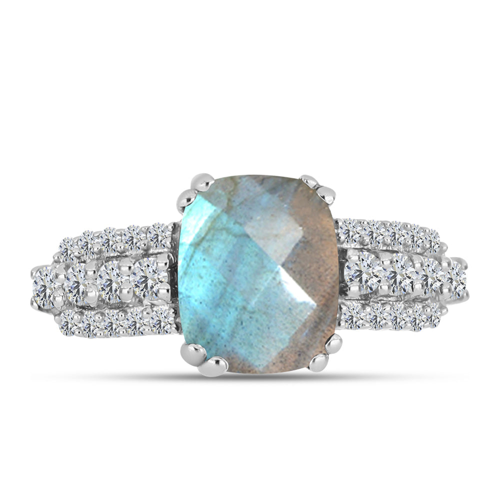 Inel din Argint 925 ( 2.77 grame ) cu Labradorit și Topaz Alb 3.23 Carate 1 