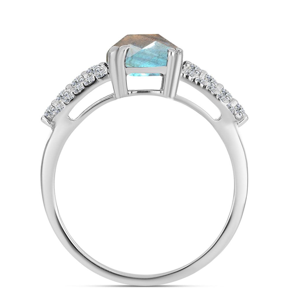 Inel din Argint 925 ( 2.77 grame ) cu Labradorit și Topaz Alb 3.23 Carate 2 