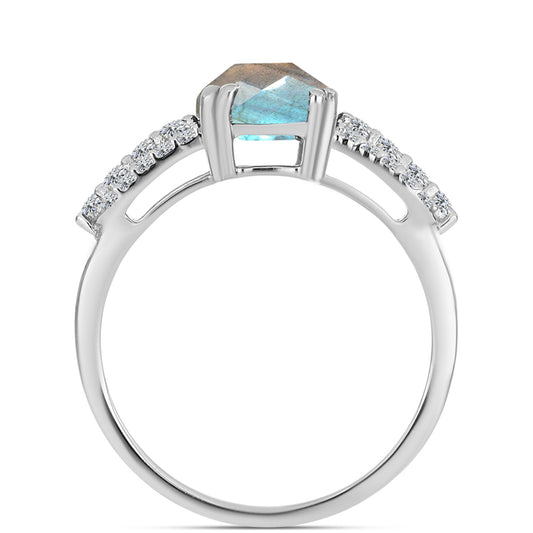 Inel din Argint 925 ( 2.77 grame ) cu Labradorit și Topaz Alb 3.23 Carate