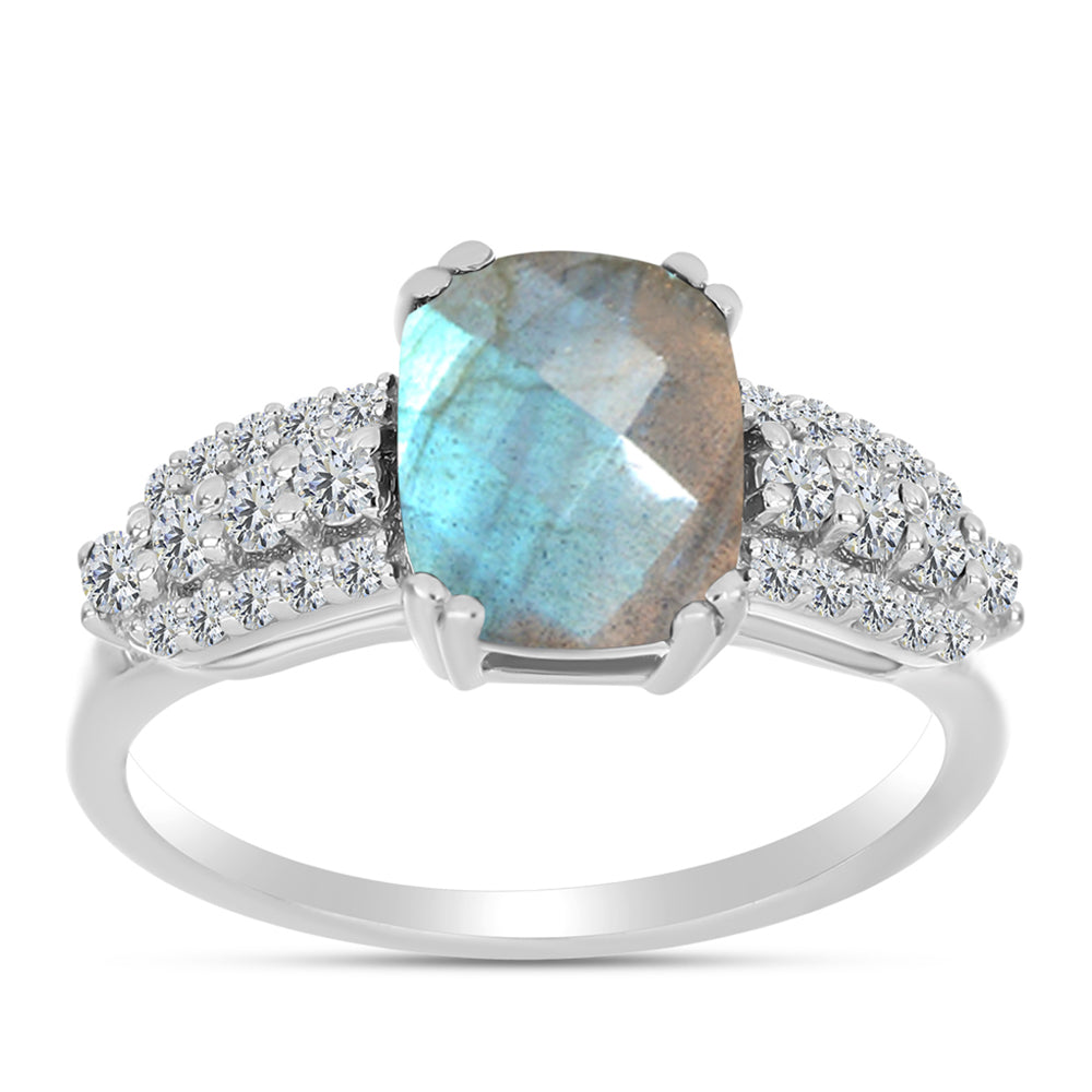 Inel din Argint 925 ( 2.77 grame ) cu Labradorit și Topaz Alb 3.23 Carate 3 