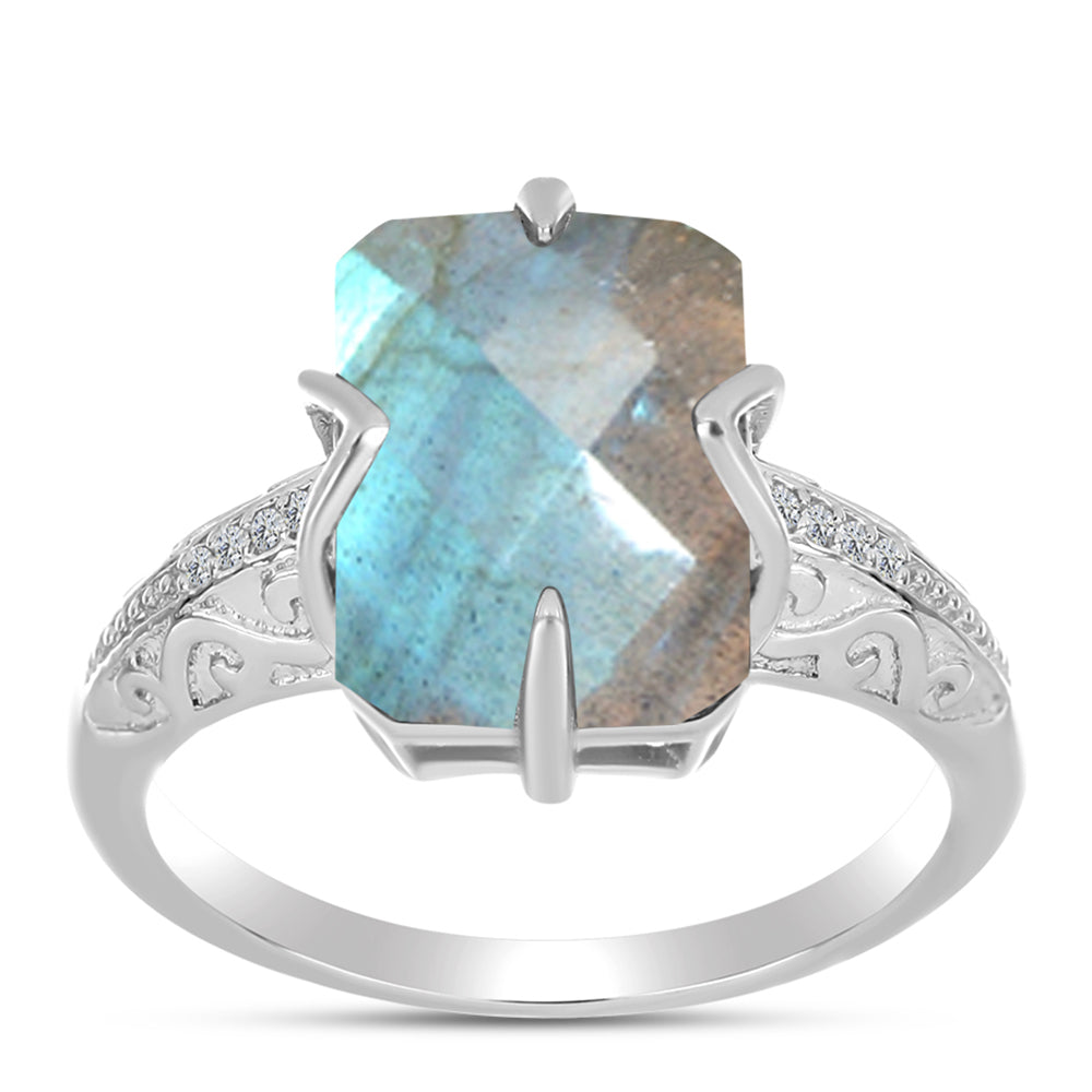 Inel din Argint 925 ( 4.13 grame ) cu Labradorit și Topaz Alb 6.32 Carate 3 