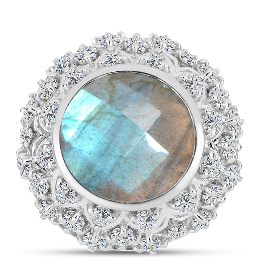 Inel din Argint 925 ( 6.8 grame ) cu Labradorit și Topaz Alb 6.74 Carate 1 