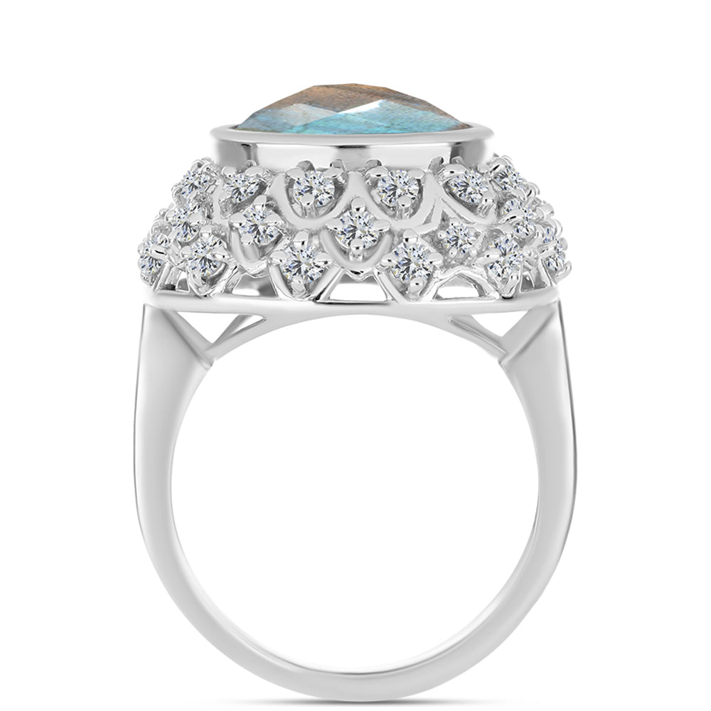 Inel din Argint 925 ( 6.8 grame ) cu Labradorit și Topaz Alb 6.74 Carate