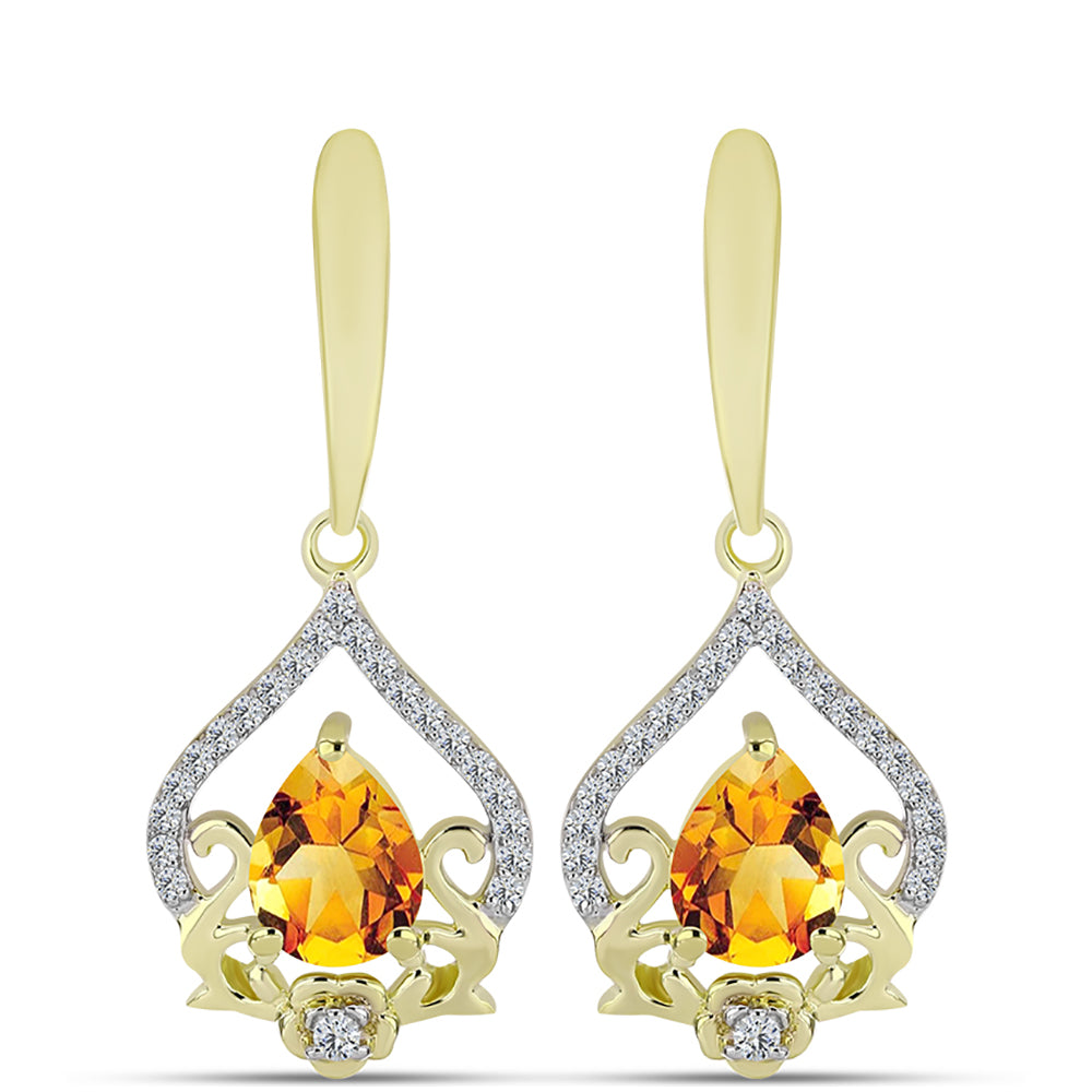 Cercei din Argint 925 Placat cu Aur ( 3.8 grame ) cu Citrin Rio Golden și Topaz Alb 1.98 Carate 1 
