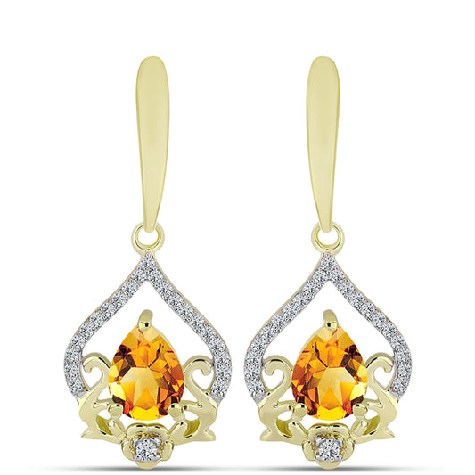 Cercei din Argint 925 Placat cu Aur ( 3.8 grame ) cu Citrin Rio Golden și Topaz Alb 1.98 Carate