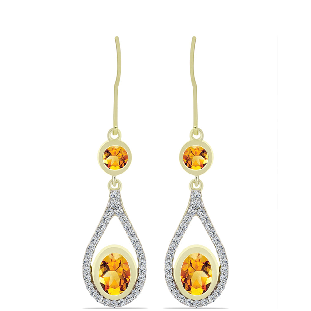 Cercei din Argint 925 Placat cu Aur ( 4.2 grame ) cu Citrin Rio Golden și Topaz Alb 2.52 Carate 1 