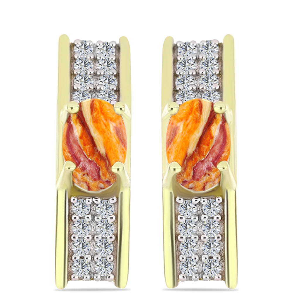 Cercei din Argint 925 Placat cu Aur ( 3.29 grame ) cu Jaspul "Lion's Paw" și Topaz Alb 1.19 Carate