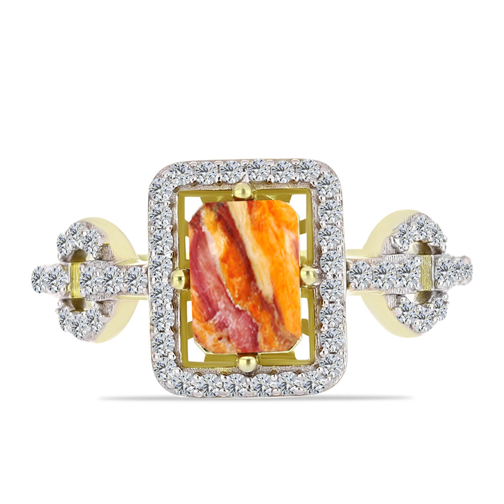 Inel din Argint 925 Placat cu Aur ( 3.31 grame ) cu Jaspul "Lion's Paw" și Topaz Alb 1.44 Carate