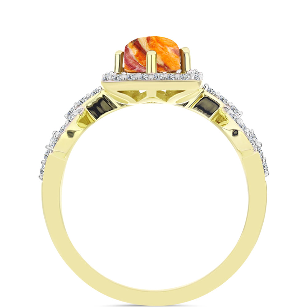 Inel din Argint 925 Placat cu Aur ( 3.31 grame ) cu Jaspul "Lion's Paw" și Topaz Alb 1.44 Carate 2 