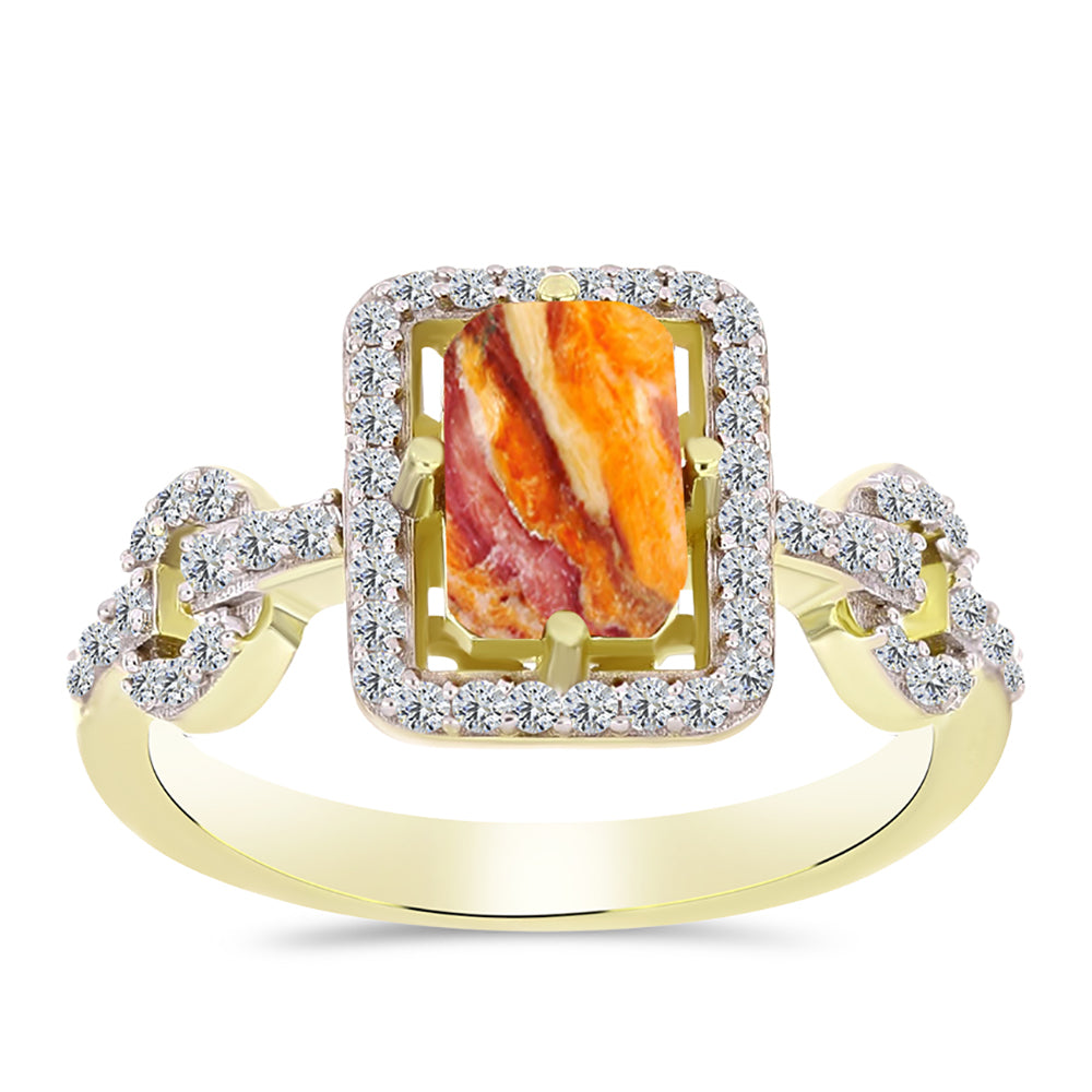 Inel din Argint 925 Placat cu Aur ( 3.31 grame ) cu Jaspul "Lion's Paw" și Topaz Alb 1.44 Carate 3 