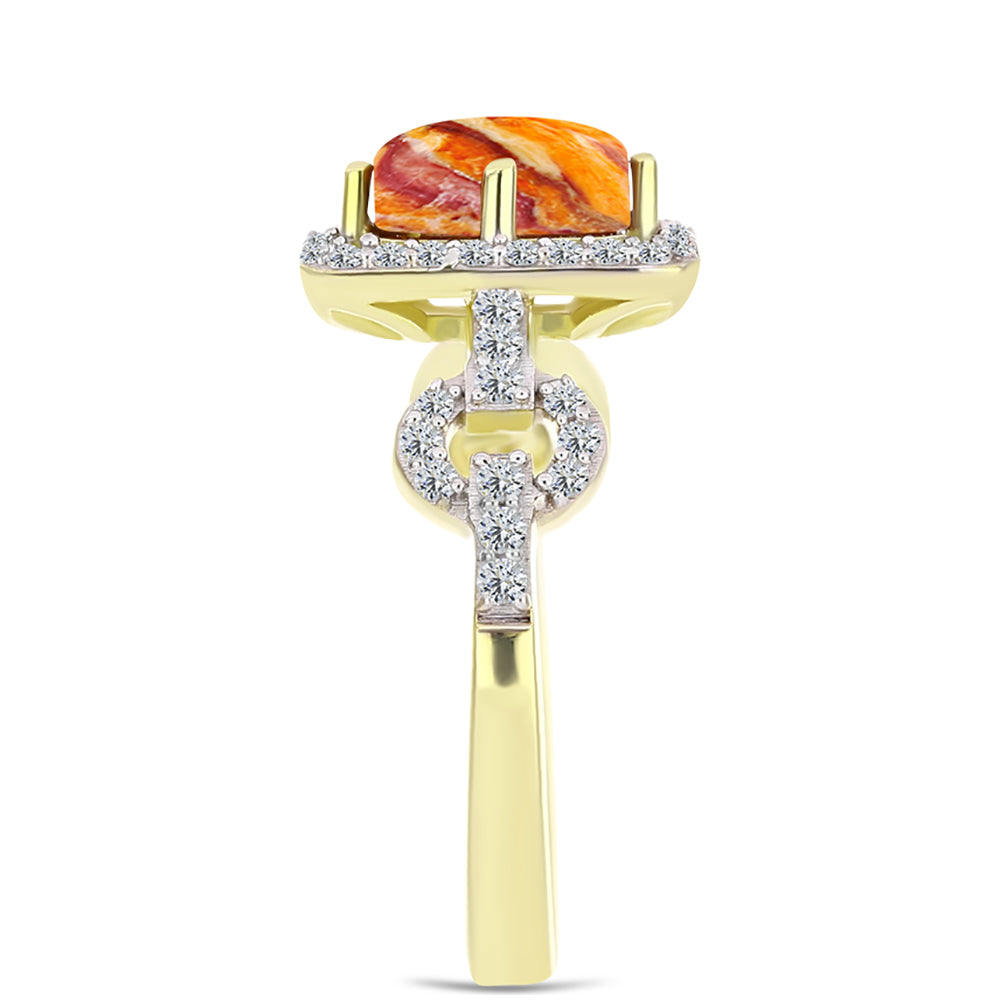 Inel din Argint 925 Placat cu Aur ( 3.31 grame ) cu Jaspul "Lion's Paw" și Topaz Alb 1.44 Carate 4 