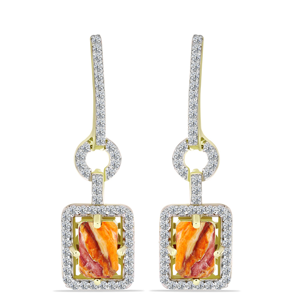 Cercei din Argint 925 Placat cu Aur ( 4.88 grame ) cu Jaspul "Lion's Paw" și Topaz Alb 2.71 Carate 1 
