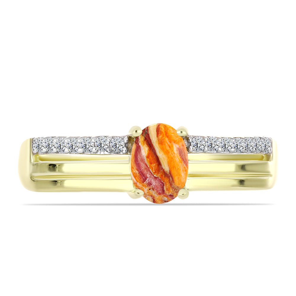 Inel din Argint 925 Placat cu Aur ( 2.86 grame ) cu Jaspul "Lion's Paw" și Topaz Alb 0.95 Carate 1 