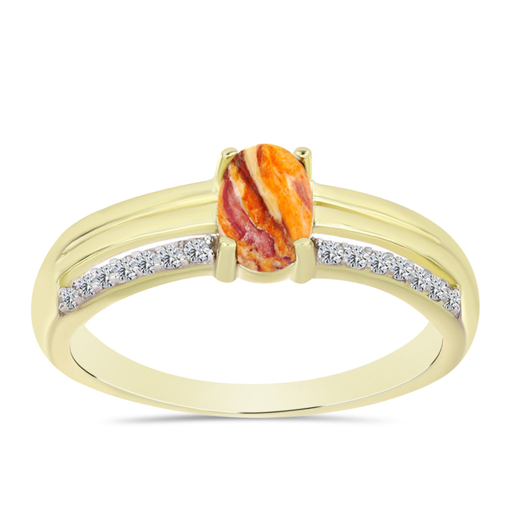 Inel din Argint 925 Placat cu Aur ( 2.86 grame ) cu Jaspul "Lion's Paw" și Topaz Alb 0.95 Carate