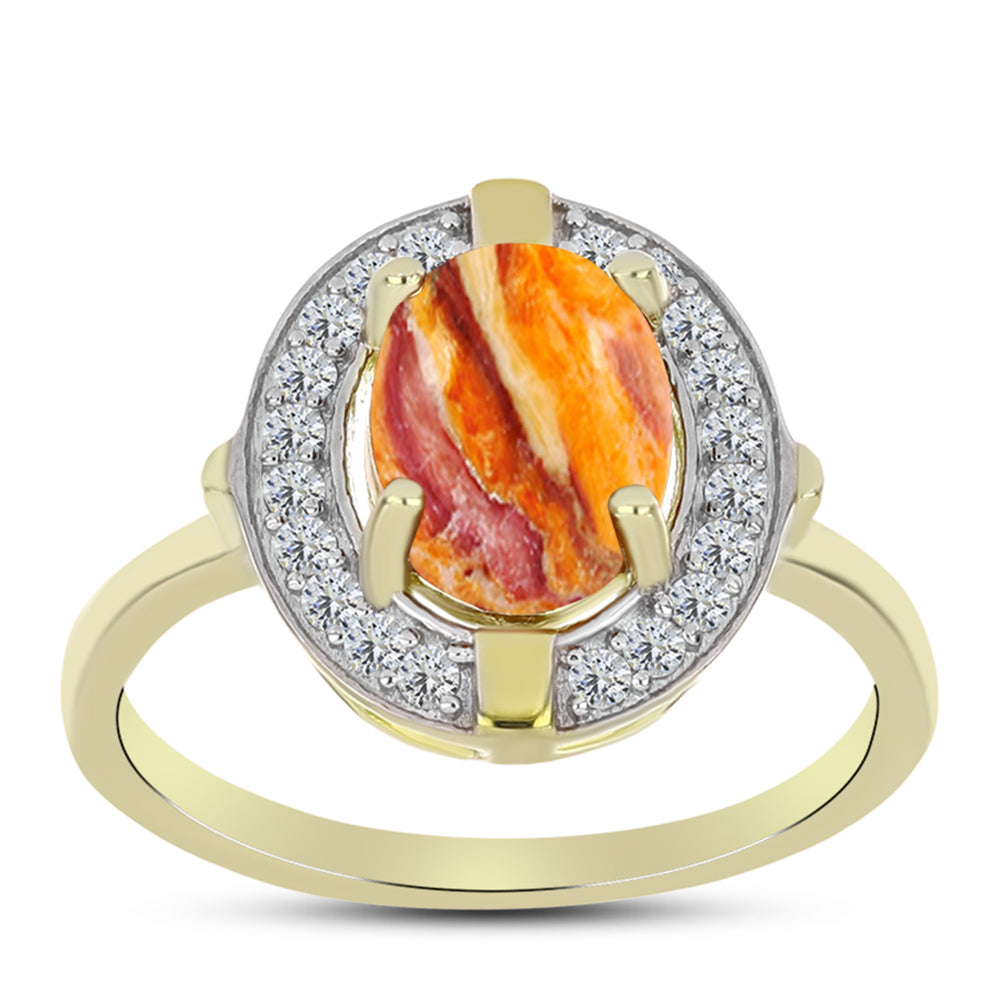 Inel din Argint 925 Placat cu Aur ( 2.88 grame ) cu Jaspul "Lion's Paw" și Topaz Alb 2.18 Carate 3 