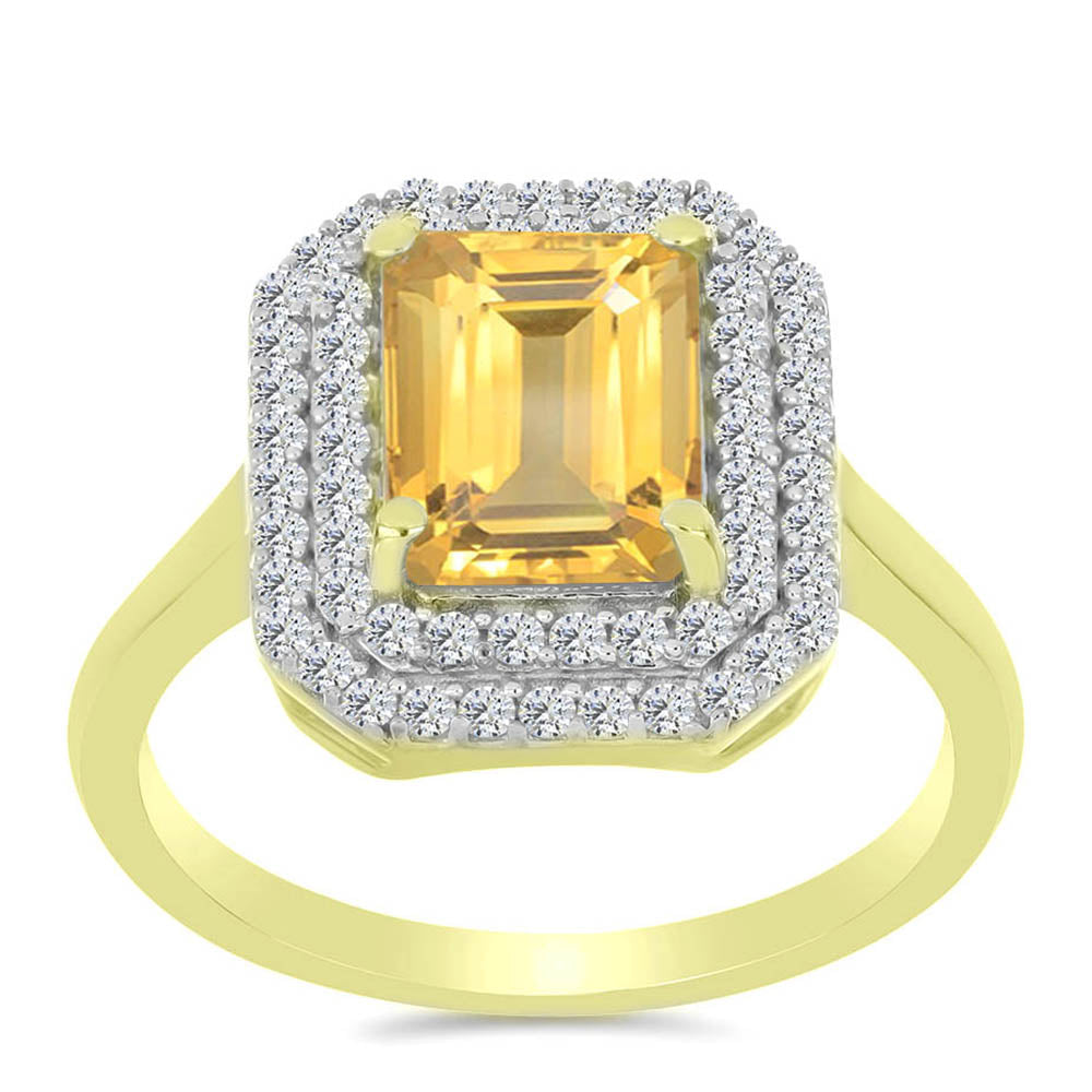 Inel din Argint 925 Placat cu Aur ( 2.94 grame ) cu Citrin Rio Golden și Topaz Alb 2.78 Carate 3 