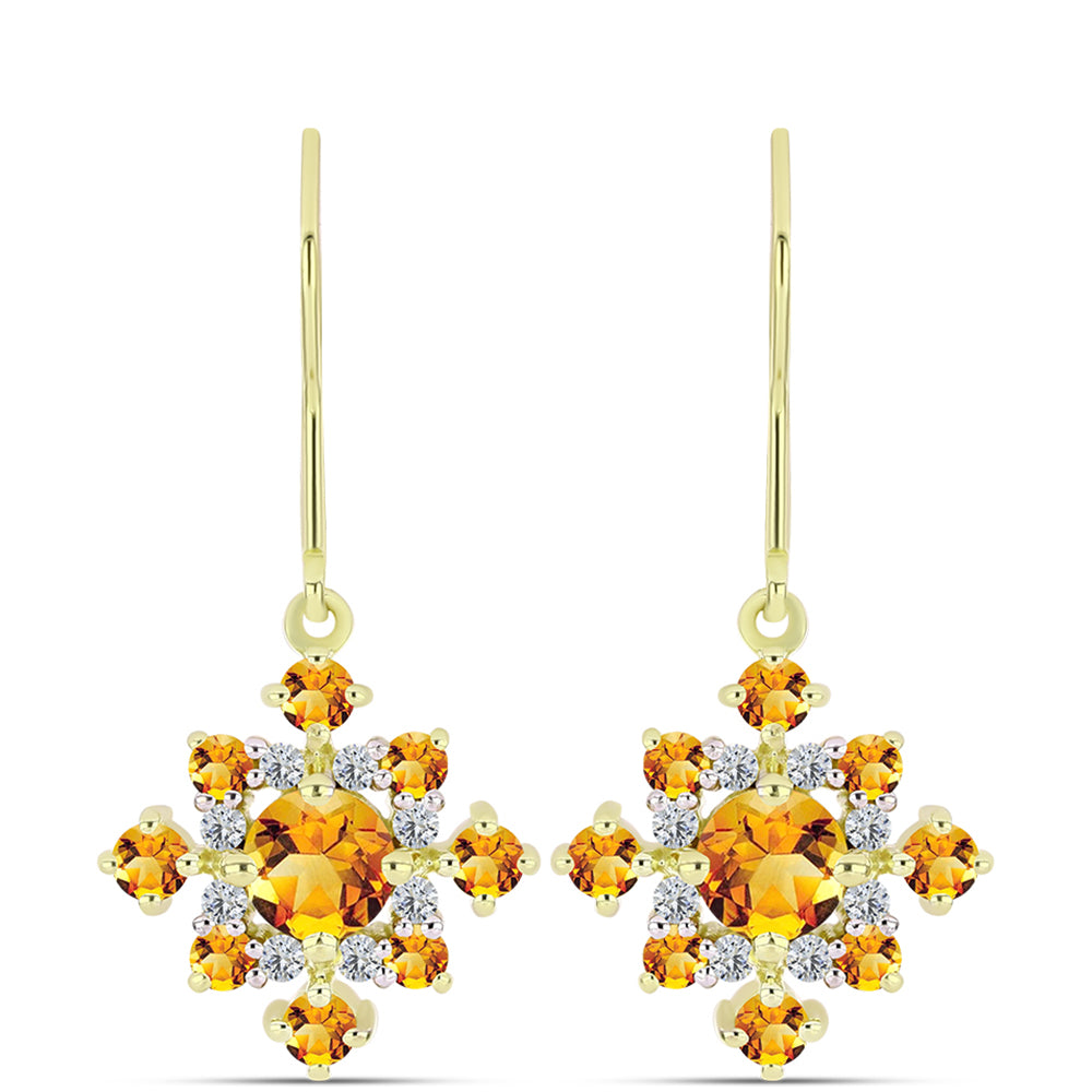 Cercei din Argint 925 Placat cu Aur ( 2.89 grame ) cu Citrin Rio Golden și Topaz Alb 1.99 Carate