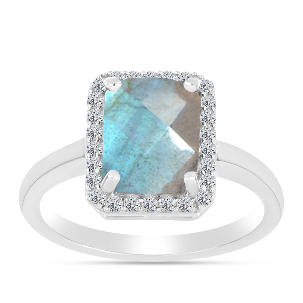 Inel din Argint 925 ( 2.43 grame ) cu Labradorit și Topaz Alb 2.21 Carate