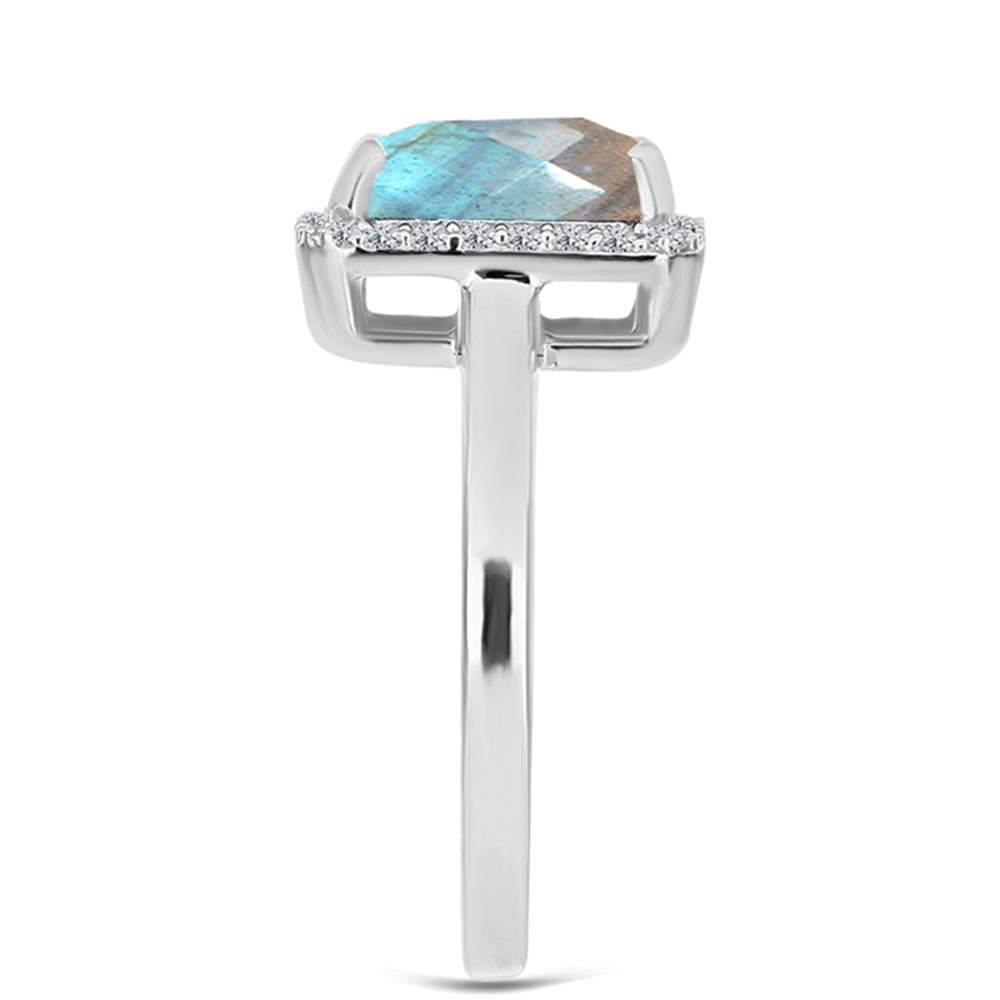 Inel din Argint 925 ( 2.43 grame ) cu Labradorit și Topaz Alb 2.21 Carate