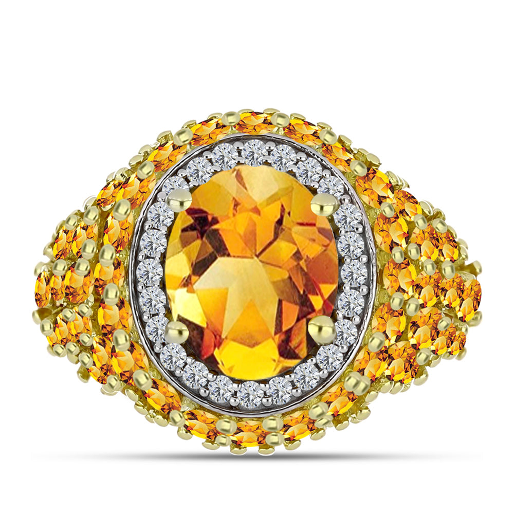 Inel din Argint 925 Placat cu Aur ( 4.37 grame ) cu Citrin Rio Golden și Topaz Alb 4.32 Carate 1 