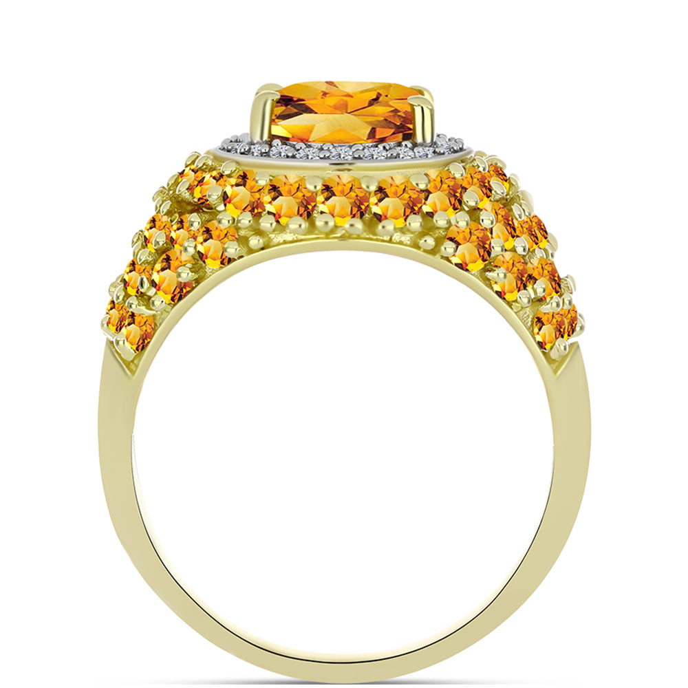 Inel din Argint 925 Placat cu Aur ( 4.37 grame ) cu Citrin Rio Golden și Topaz Alb 4.32 Carate 2 