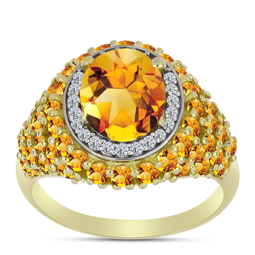 Inel din Argint 925 Placat cu Aur ( 4.37 grame ) cu Citrin Rio Golden și Topaz Alb 4.32 Carate 3 