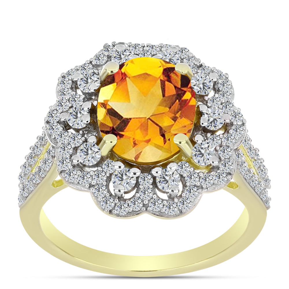 Inel din Argint 925 Placat cu Aur ( 3.37 grame ) cu Citrin Rio Golden și Topaz Alb 3.5 Carate