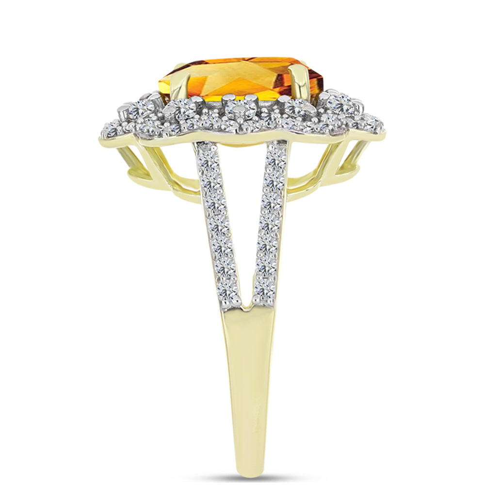 Inel din Argint 925 Placat cu Aur ( 3.37 grame ) cu Citrin Rio Golden și Topaz Alb 3.5 Carate 4 
