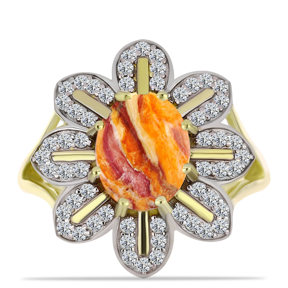Inel din Argint 925 Placat cu Aur ( 5.18 grame ) cu Jaspul "Lion's Paw" și Topaz Alb 3.23 Carate 1 