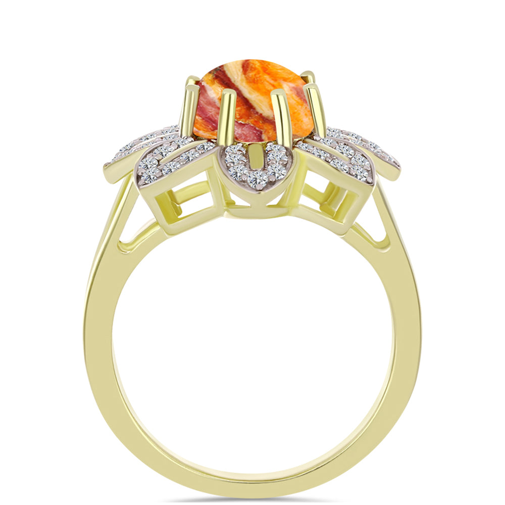 Inel din Argint 925 Placat cu Aur ( 5.18 grame ) cu Jaspul "Lion's Paw" și Topaz Alb 3.23 Carate