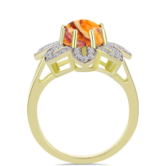 Inel din Argint 925 Placat cu Aur ( 5.18 grame ) cu Jaspul "Lion's Paw" și Topaz Alb 3.23 Carate