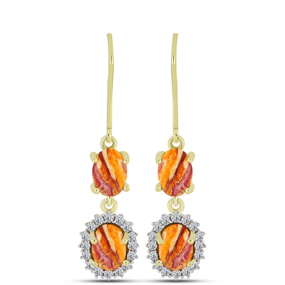 Cercei din Argint 925 Placat cu Aur ( 3.18 grame ) cu Jaspul "Lion's Paw" și Topaz Alb 3.71 Carate 1 