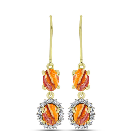 Cercei din Argint 925 Placat cu Aur ( 3.18 grame ) cu Jaspul "Lion's Paw" și Topaz Alb 3.71 Carate