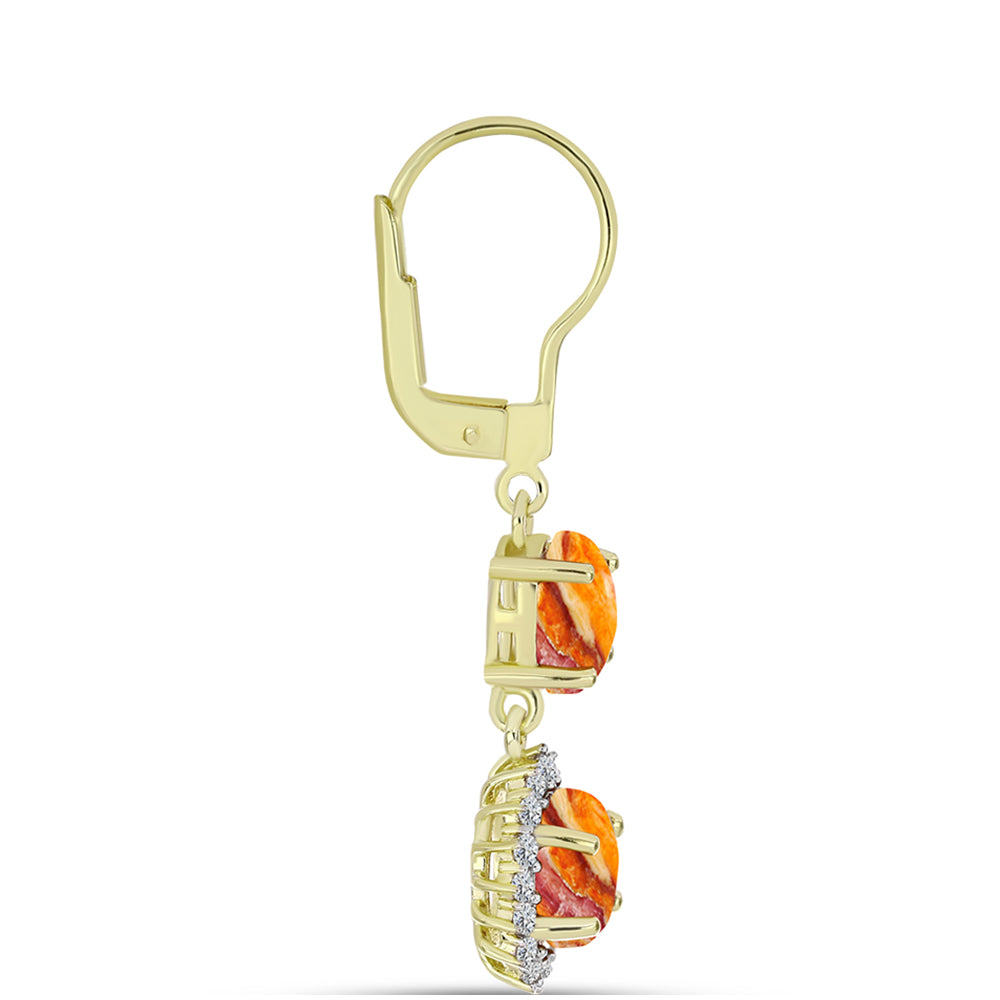 Cercei din Argint 925 Placat cu Aur ( 3.18 grame ) cu Jaspul "Lion's Paw" și Topaz Alb 3.71 Carate 2 