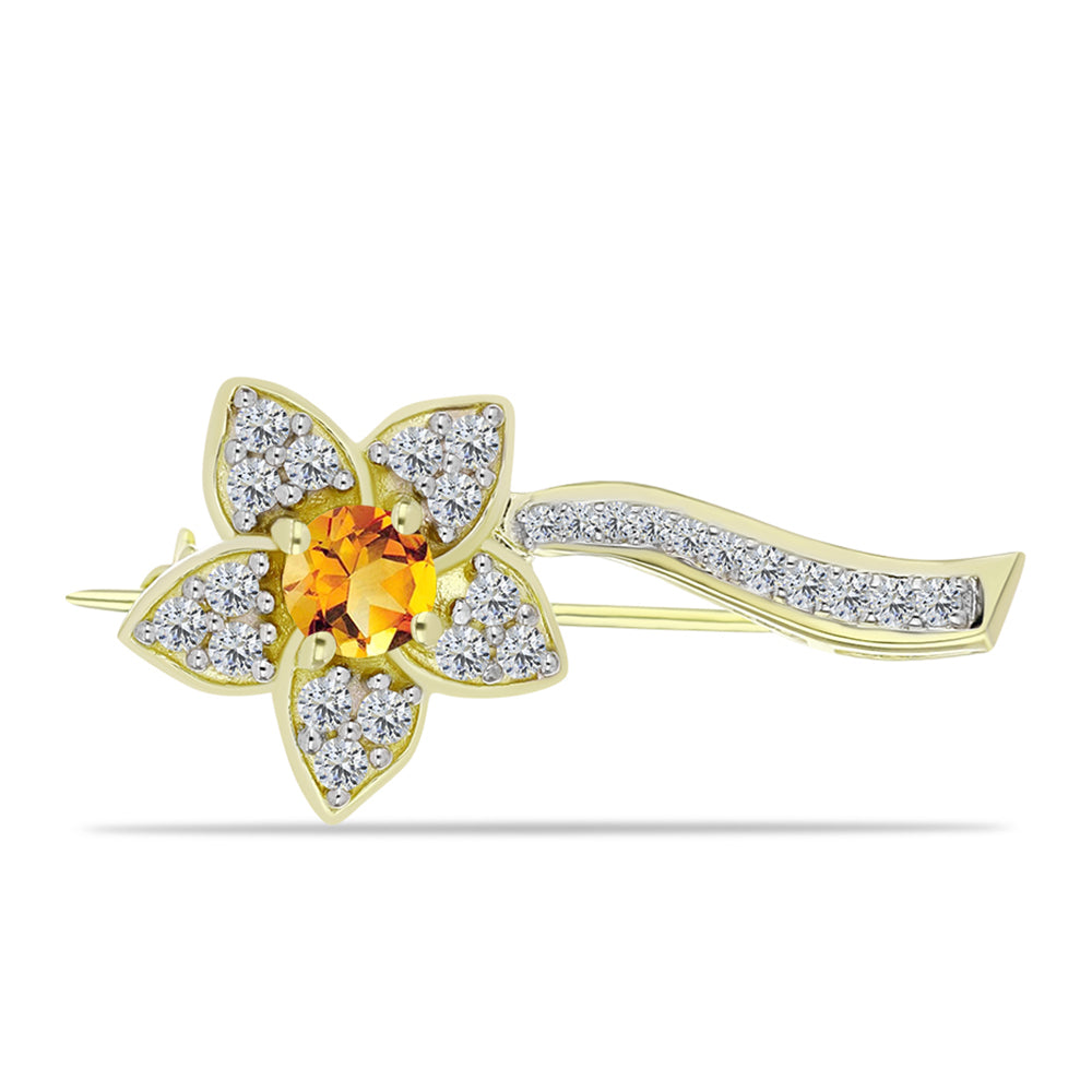 Broşă din Argint 925 Placat cu Aur ( 3 grame ) cu Citrin Rio Golden și Topaz Alb 1.07 Carate
