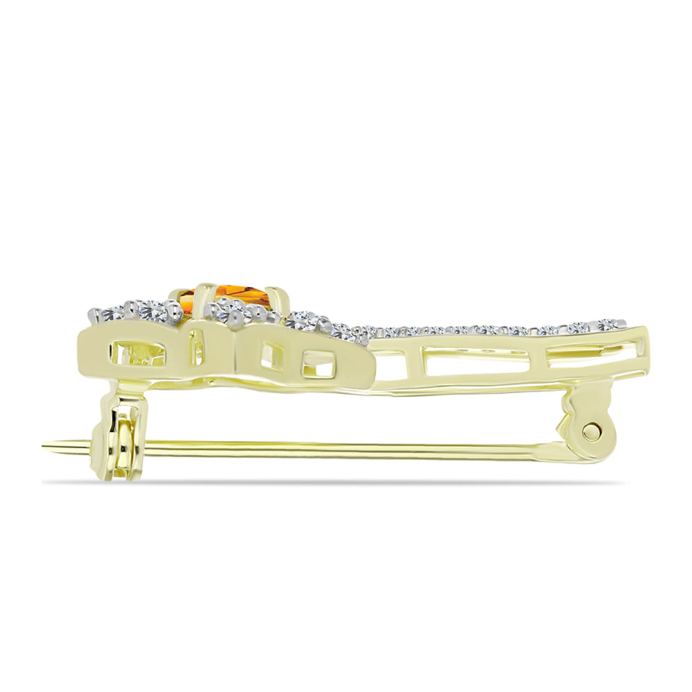 Broşă din Argint 925 Placat cu Aur ( 3 grame ) cu Citrin Rio Golden și Topaz Alb 1.07 Carate
